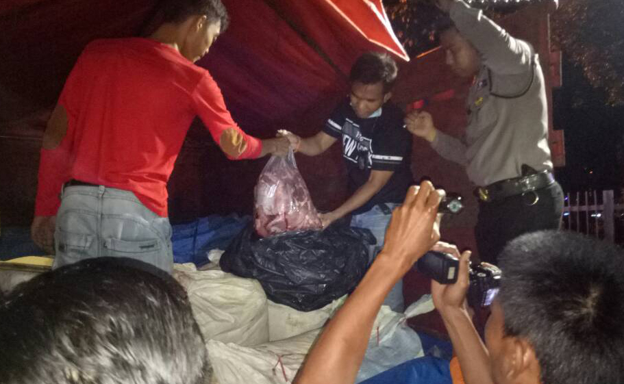 Penangkapan daging celeng di Pelabuhan Bakauheni, Lampung. (Ist)