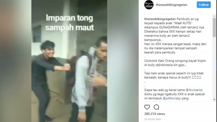 Screenshot aksi bullying mahasiswa terhadap korban Muhammad Farhan di Kampus Universitas Gunadarma, Jakarta.
