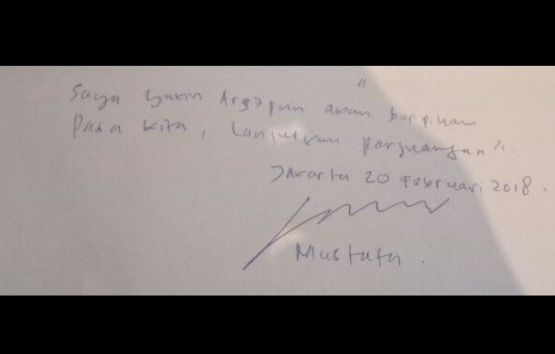 Surat tulisan tangan dari Mustafa untuk pendukungnya (ist)
