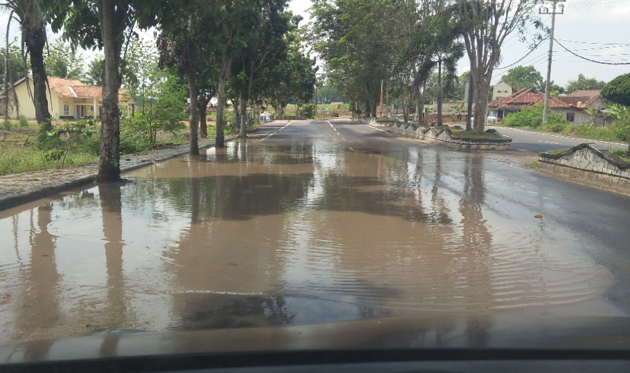Genangan air di Jalan Cemara menuju Pemda Tulangbawang. (Lampungnews/Can)